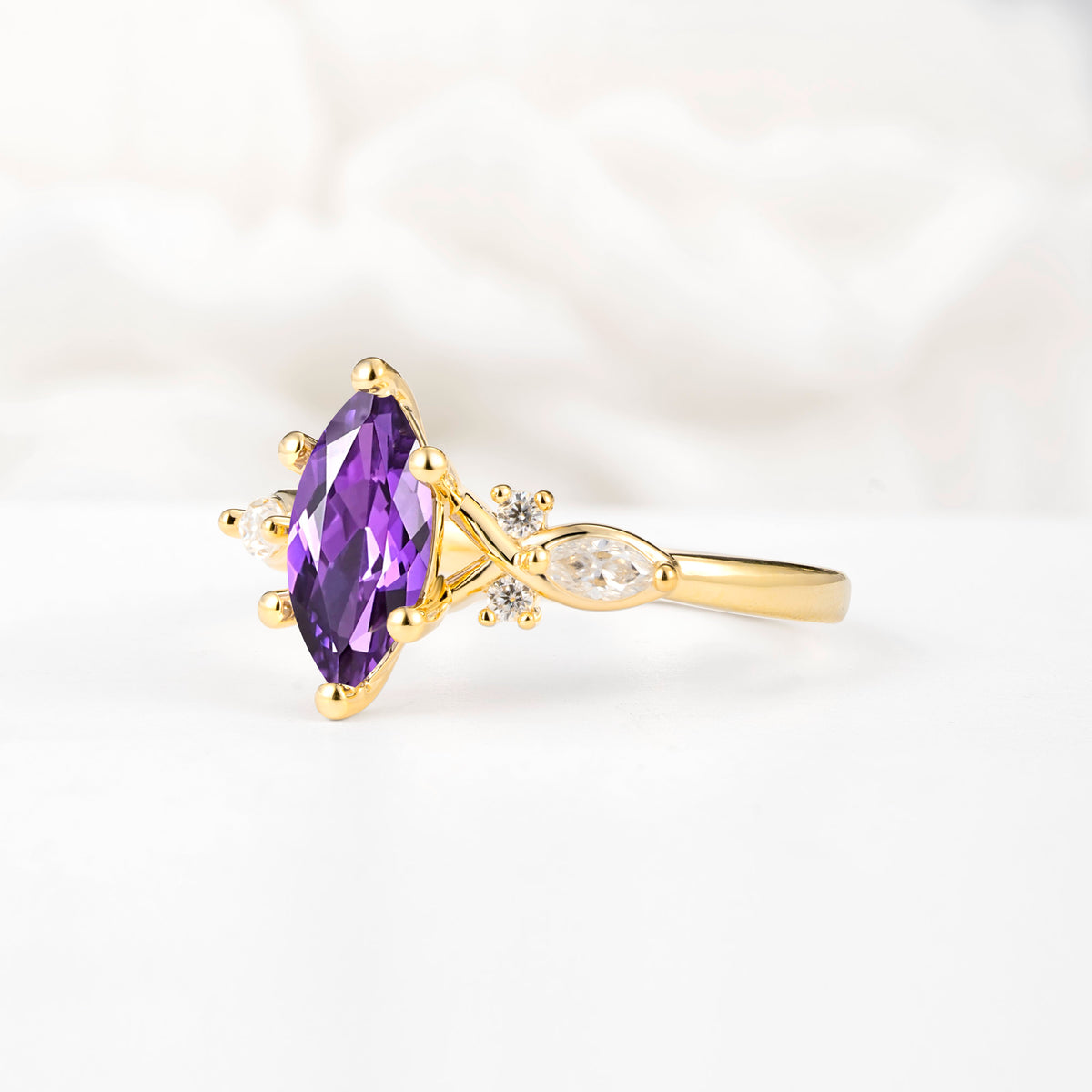 Classic Marquise Cut Side Accent Twisted Shank Amethyst Engagement Ring - Additional view