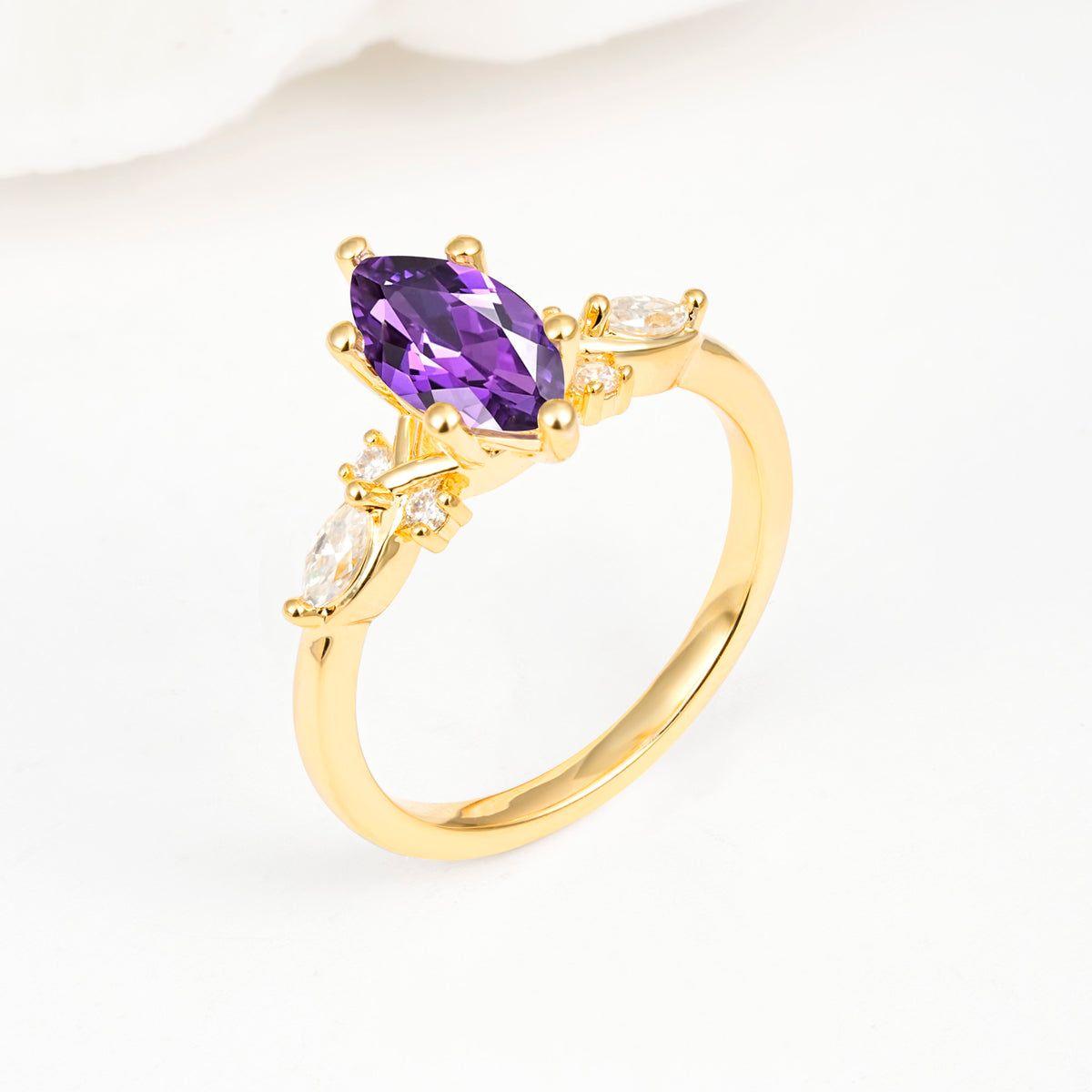 Classic Marquise Cut Side Accent Twisted Shank Amethyst Engagement Ring - Additional view