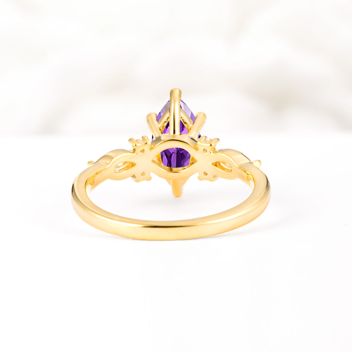 Classic Marquise Cut Side Accent Twisted Shank Amethyst Engagement Ring - Additional view