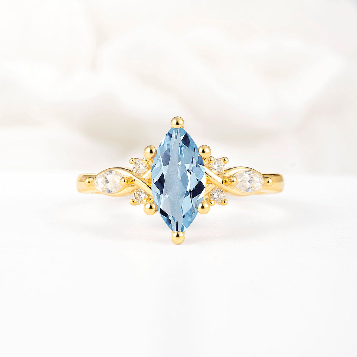 Classic Marquise Cut Side Accent Twisted Shank Aquamarine Engagement Ring - Additional view