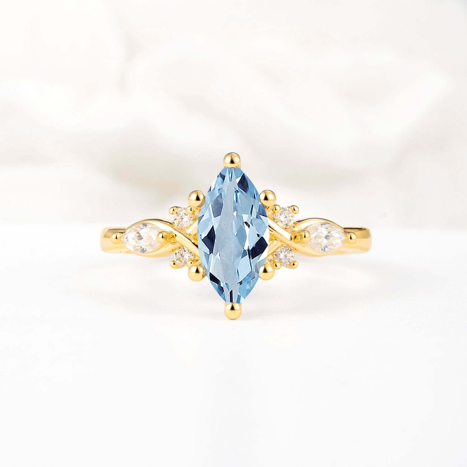 Classic Marquise Cut Side Accent Twisted Shank Aquamarine Engagement Ring - Additional view