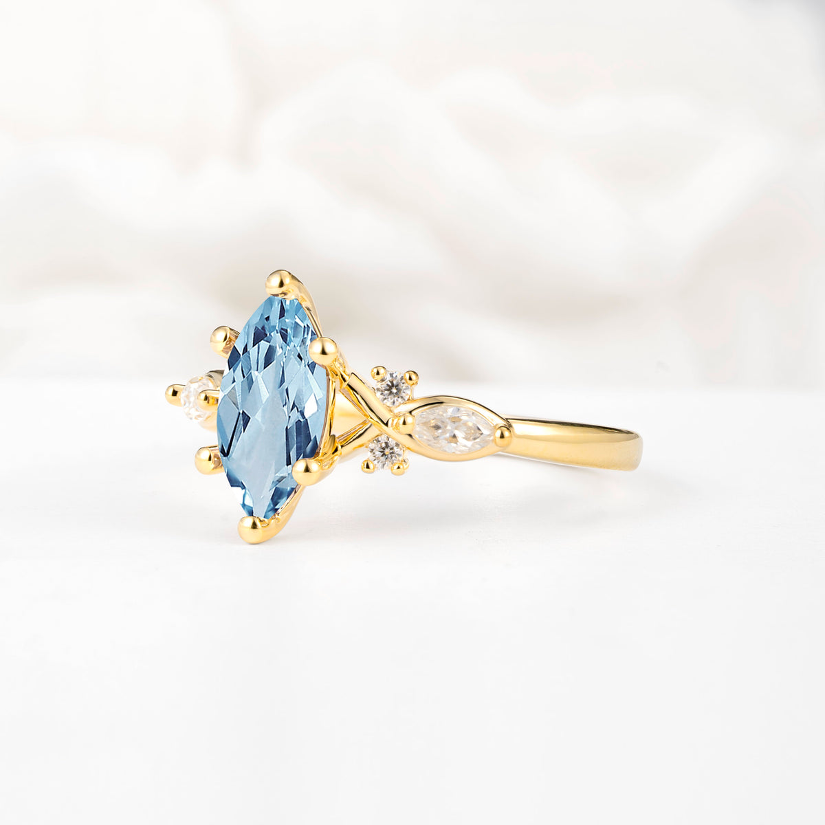 Classic Marquise Cut Side Accent Twisted Shank Aquamarine Engagement Ring - Additional view