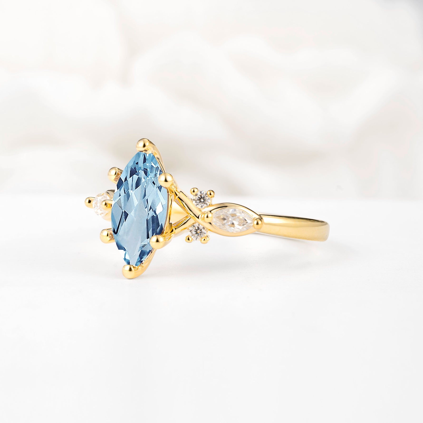 Classic Marquise Cut Side Accent Twisted Shank Aquamarine Engagement Ring - Additional view