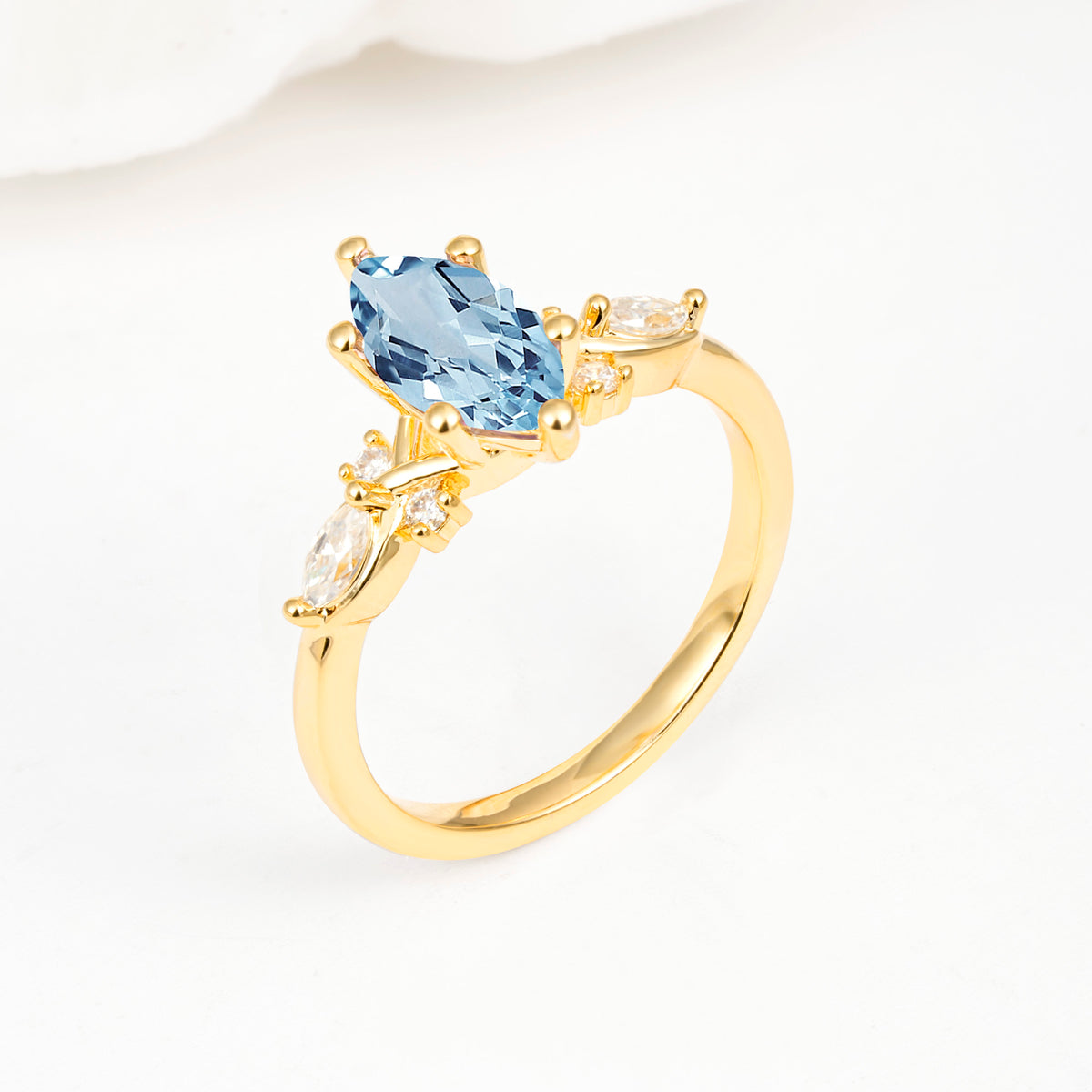 Classic Marquise Cut Side Accent Twisted Shank Aquamarine Engagement Ring - Additional view
