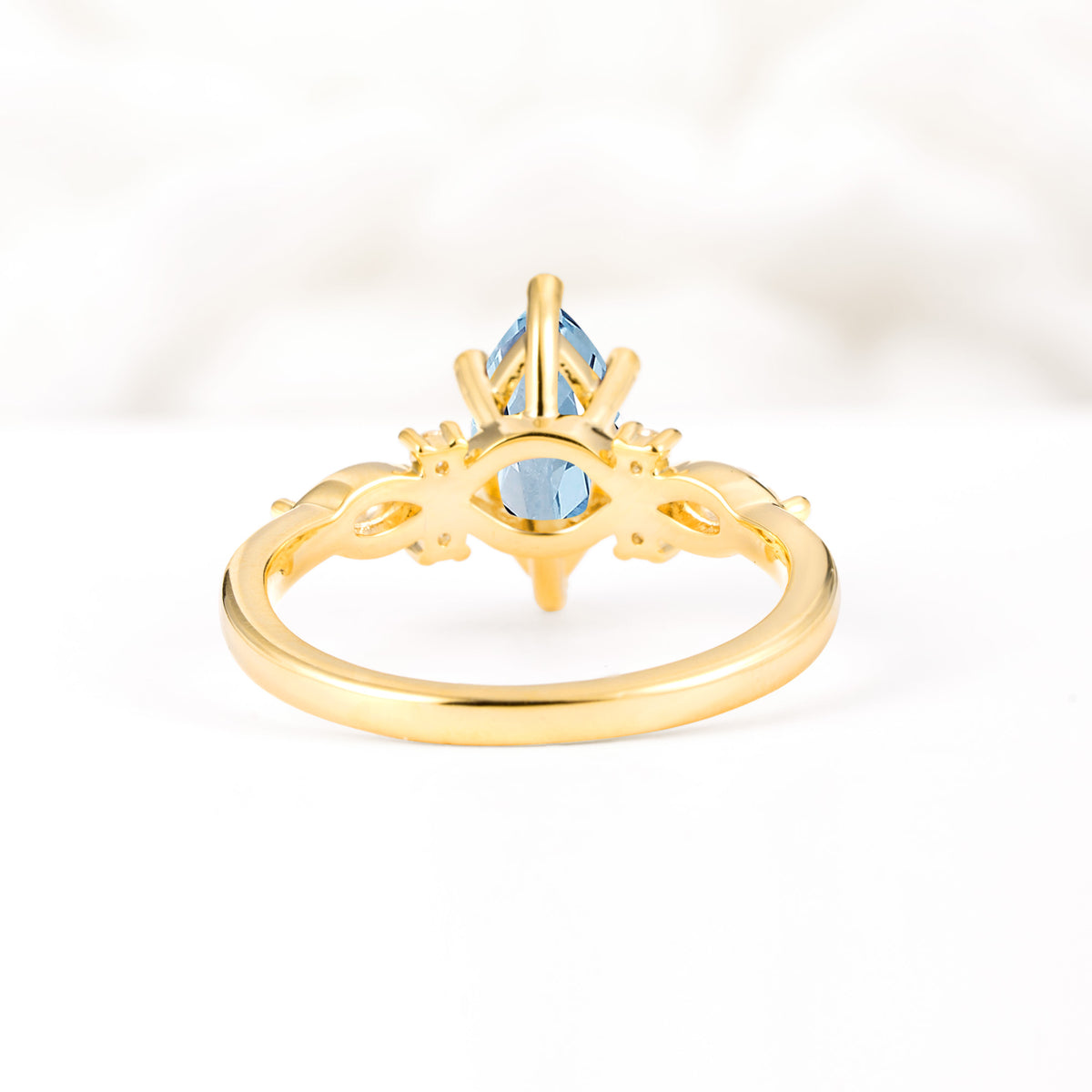 Classic Marquise Cut Side Accent Twisted Shank Aquamarine Engagement Ring - Additional view