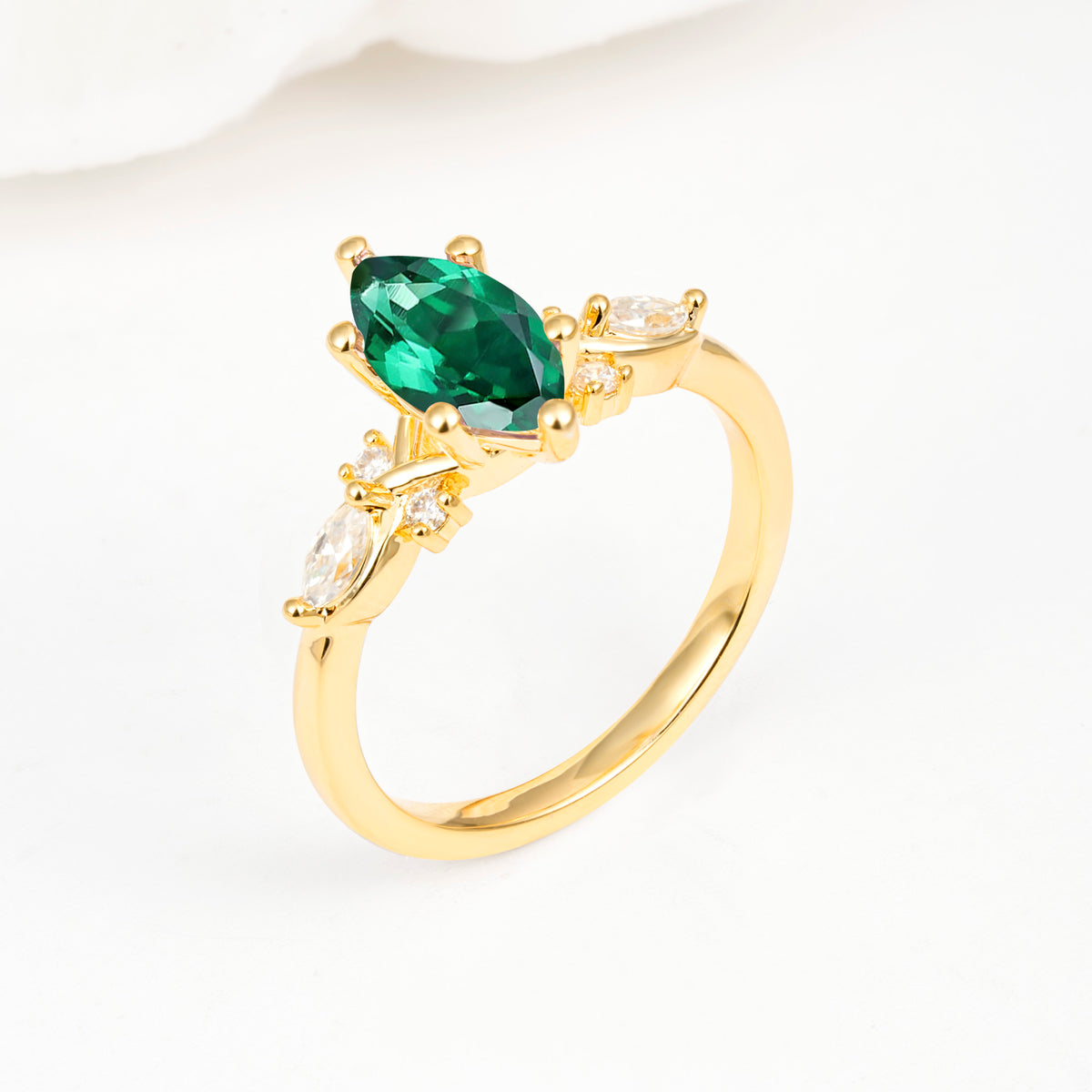 Classic Marquise Cut Side Accent Twisted Shank Emerald Engagement Ring - Additional view