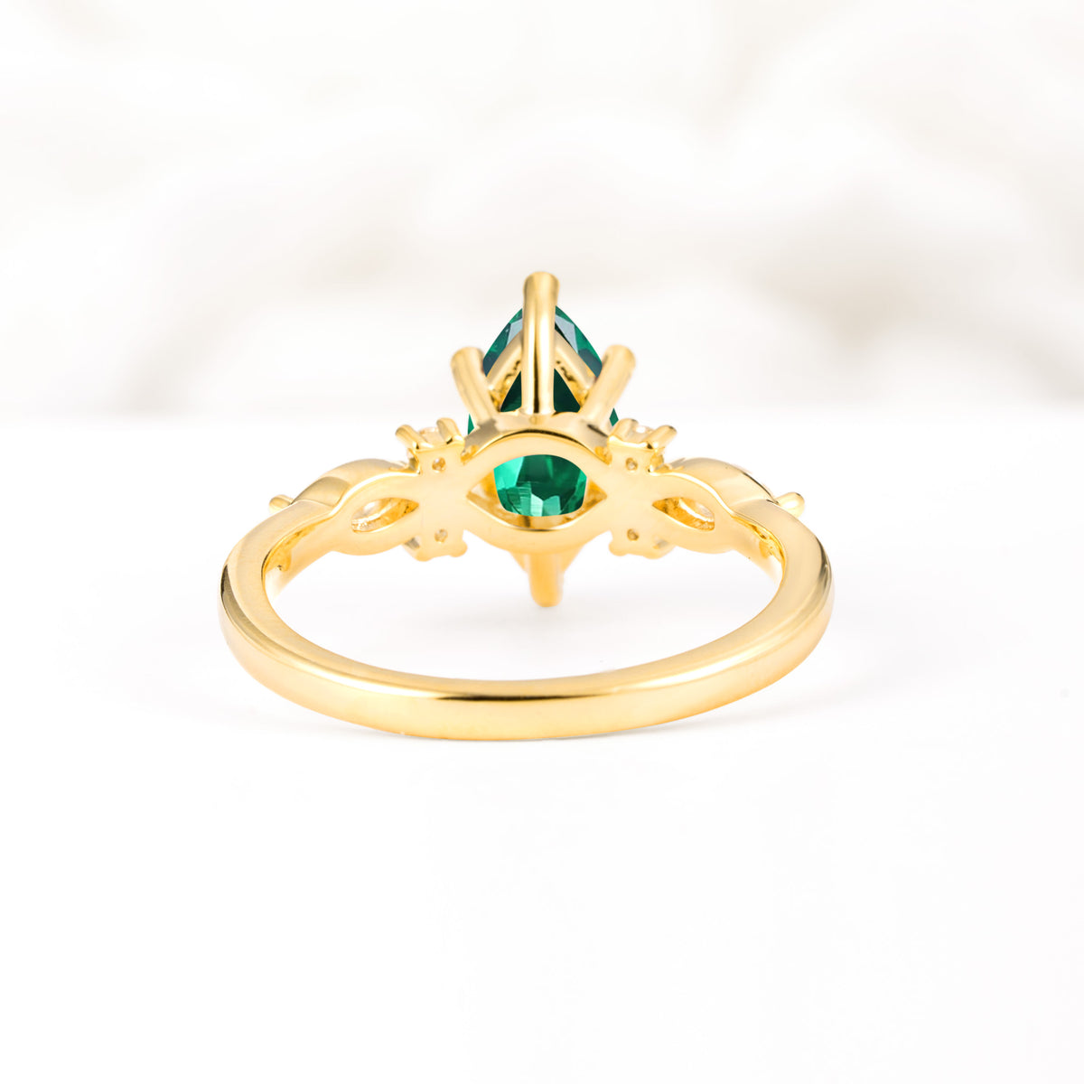 Classic Marquise Cut Side Accent Twisted Shank Emerald Engagement Ring - Additional view