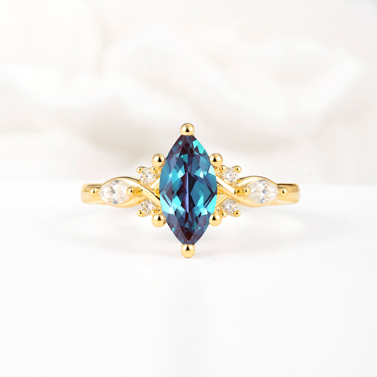 Classic Marquise Cut Side Accent Twisted Shank Alexandrite Engagement Ring - Additional view