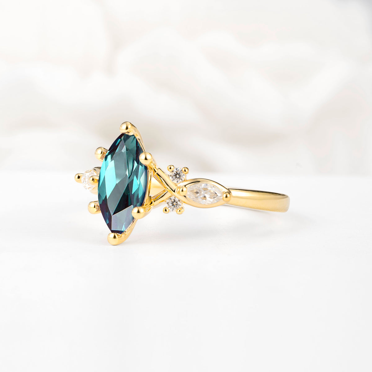 Classic Marquise Cut Side Accent Twisted Shank Alexandrite Engagement Ring - Additional view