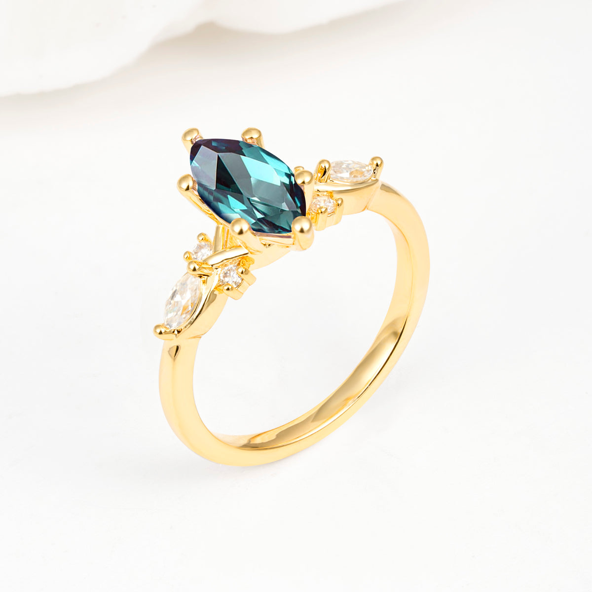 Classic Marquise Cut Side Accent Twisted Shank Alexandrite Engagement Ring - Additional view