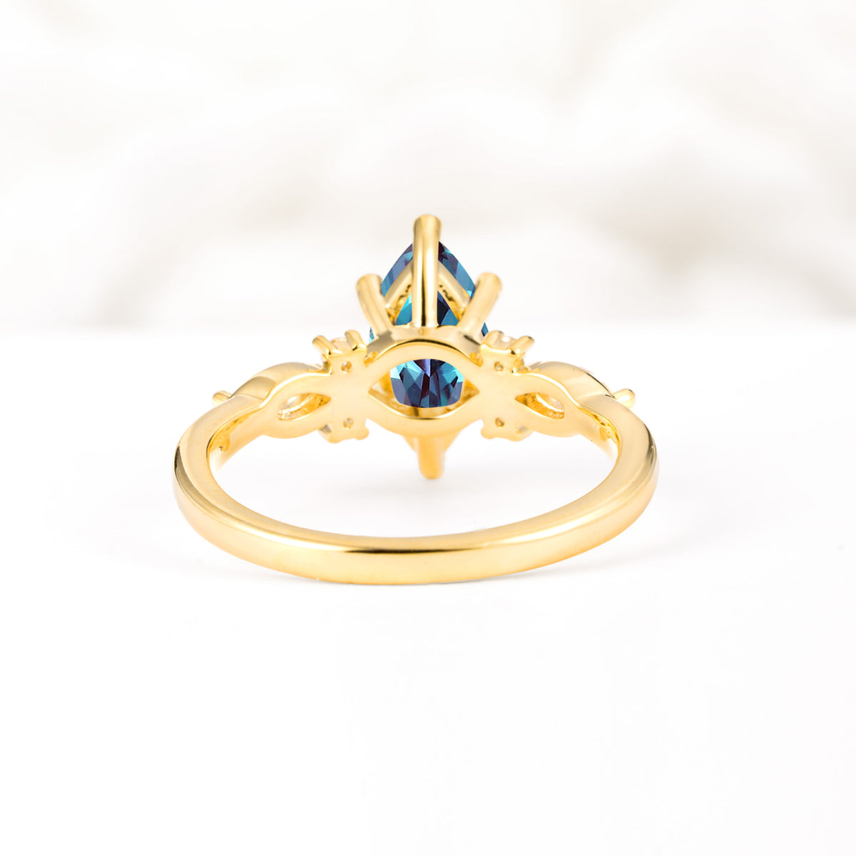 Classic Marquise Cut Side Accent Twisted Shank Alexandrite Engagement Ring - Additional view