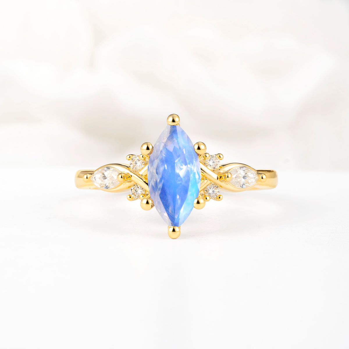 Classic Marquise Cut Side Accent Twisted Shank Moonstone Engagement Ring - Additional view