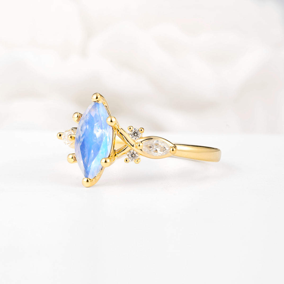 Classic Marquise Cut Side Accent Twisted Shank Moonstone Engagement Ring - Additional view