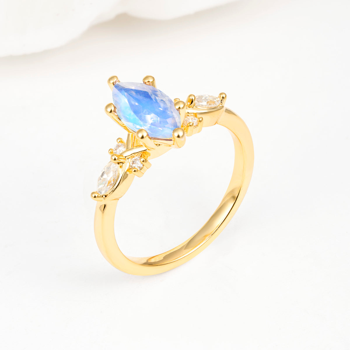 Classic Marquise Cut Side Accent Twisted Shank Moonstone Engagement Ring - Additional view