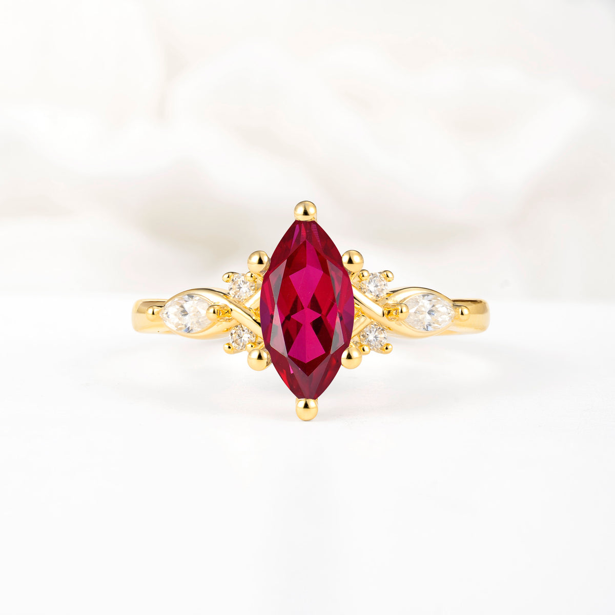 Classic Marquise Cut Side Accent Twisted Shank Ruby Engagement Ring - Additional view