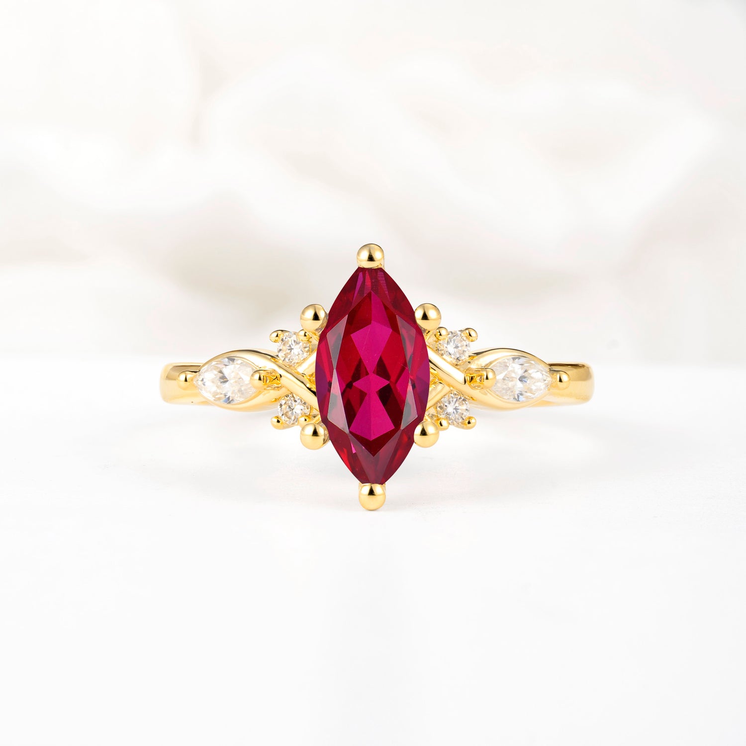 Classic Marquise Cut Side Accent Twisted Shank Ruby Engagement Ring - Additional view