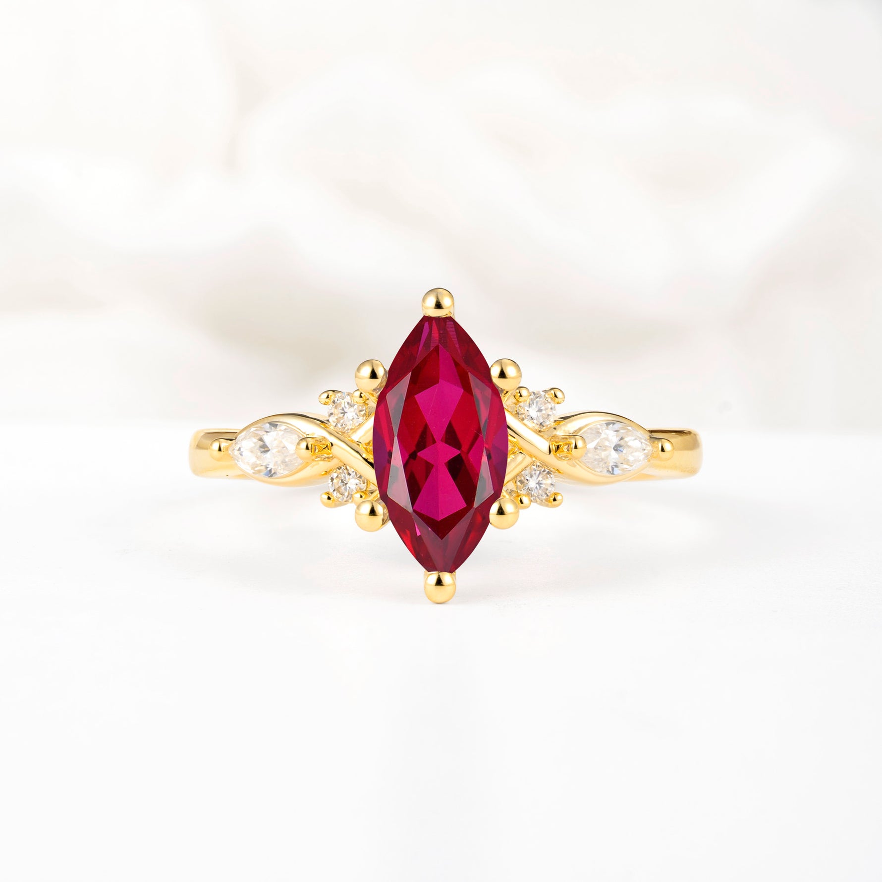 Classic Marquise Cut Side Accent Twisted Shank Ruby Engagement Ring - Additional view