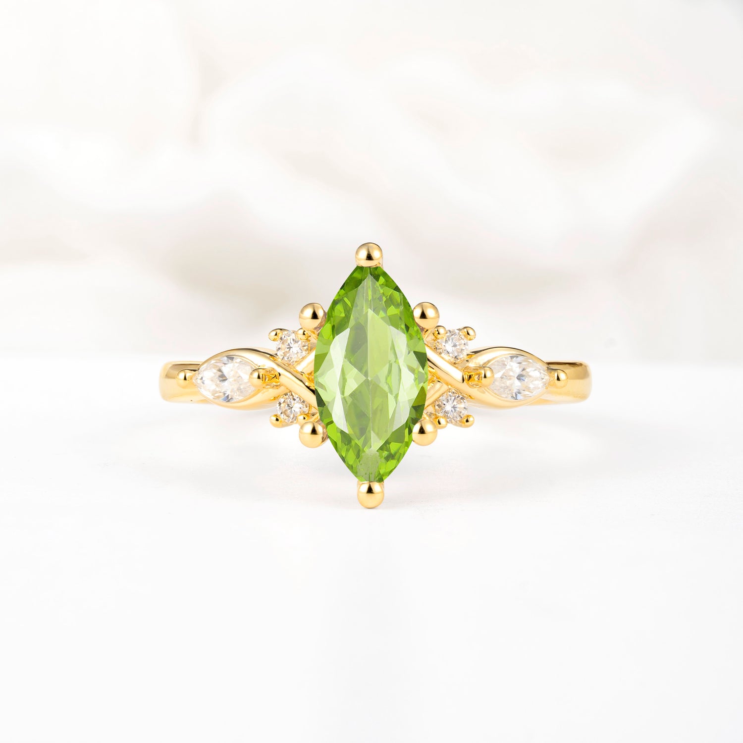 Classic Marquise Cut Side Accent Twisted Shank Peridot Engagement Ring - Additional view
