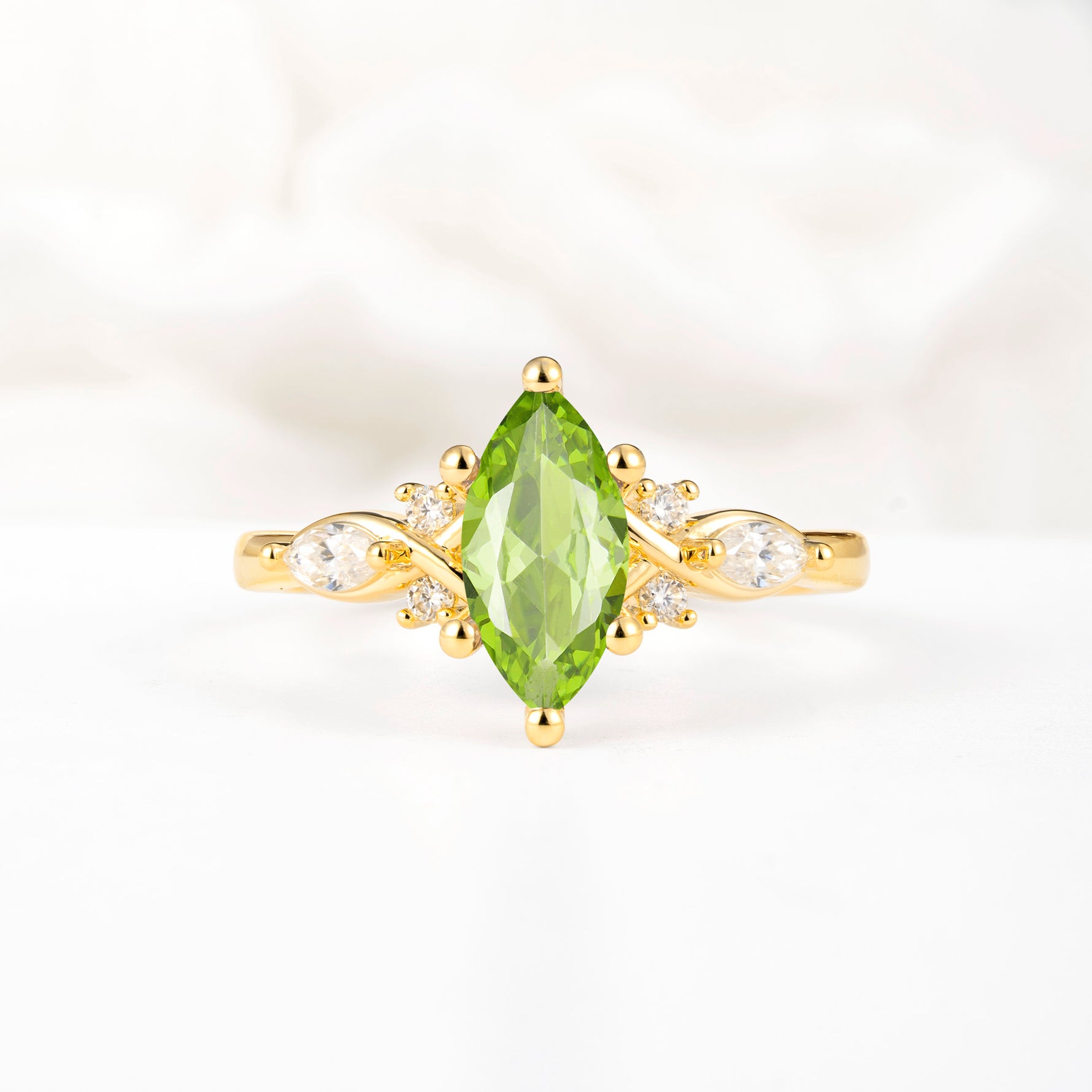 Classic Marquise Cut Side Accent Twisted Shank Peridot Engagement Ring - Additional view