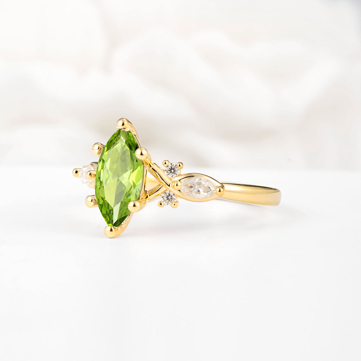 Classic Marquise Cut Side Accent Twisted Shank Peridot Engagement Ring - Additional view