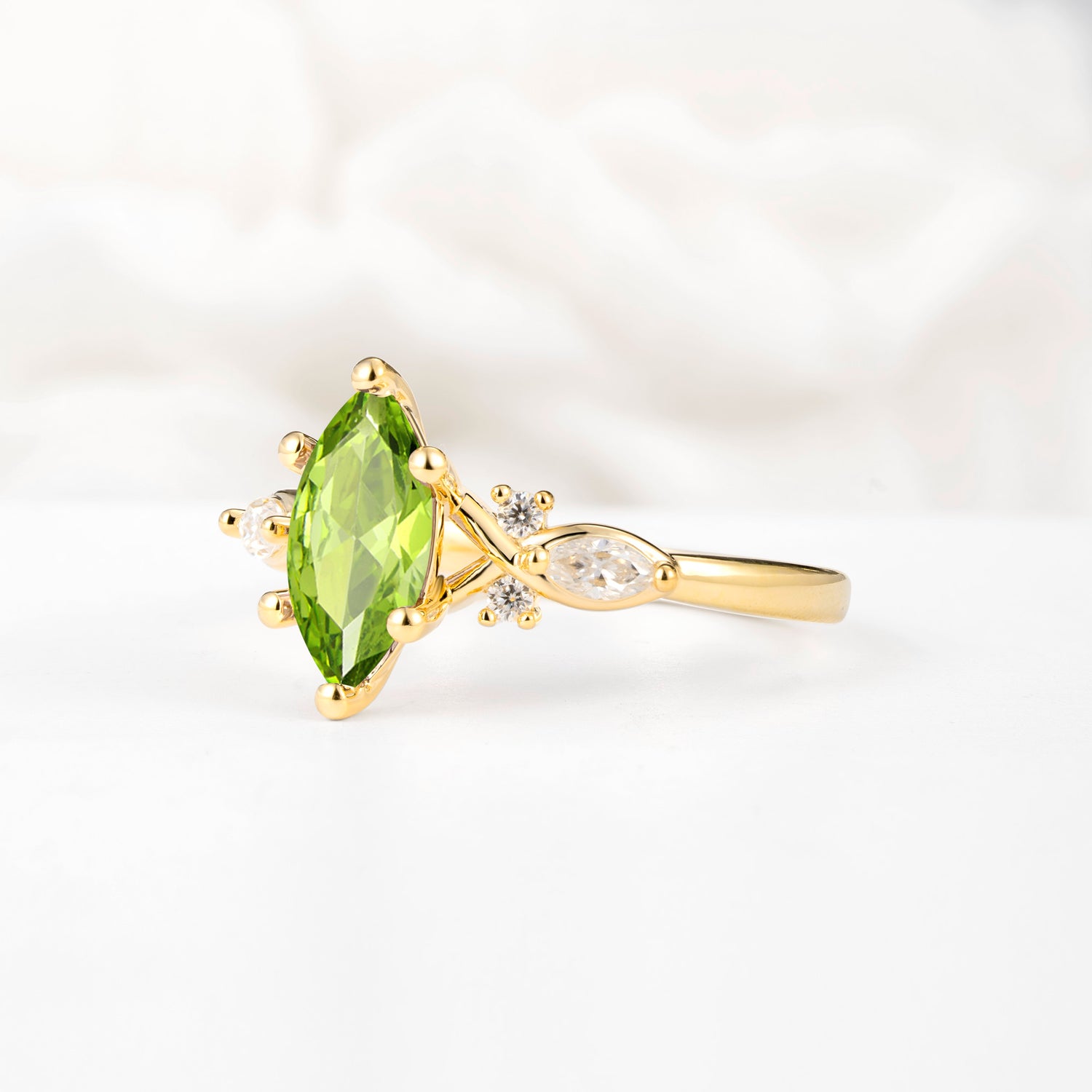Classic Marquise Cut Side Accent Twisted Shank Peridot Engagement Ring - Additional view