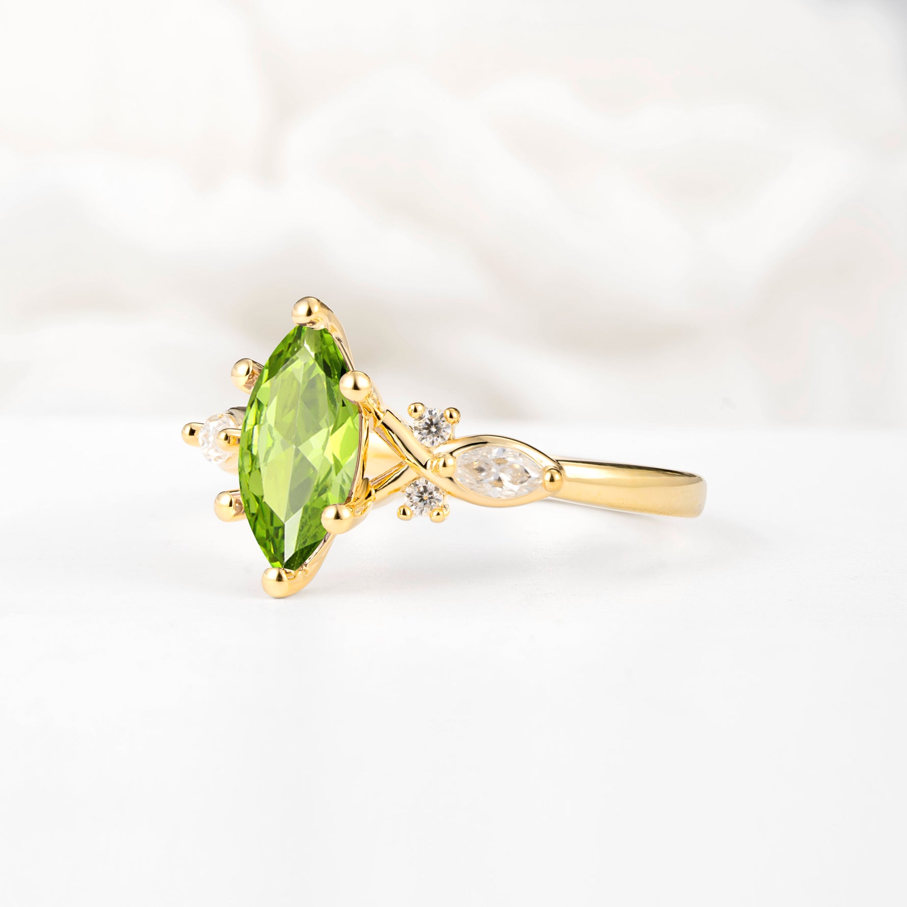 Classic Marquise Cut Side Accent Twisted Shank Peridot Engagement Ring - Additional view