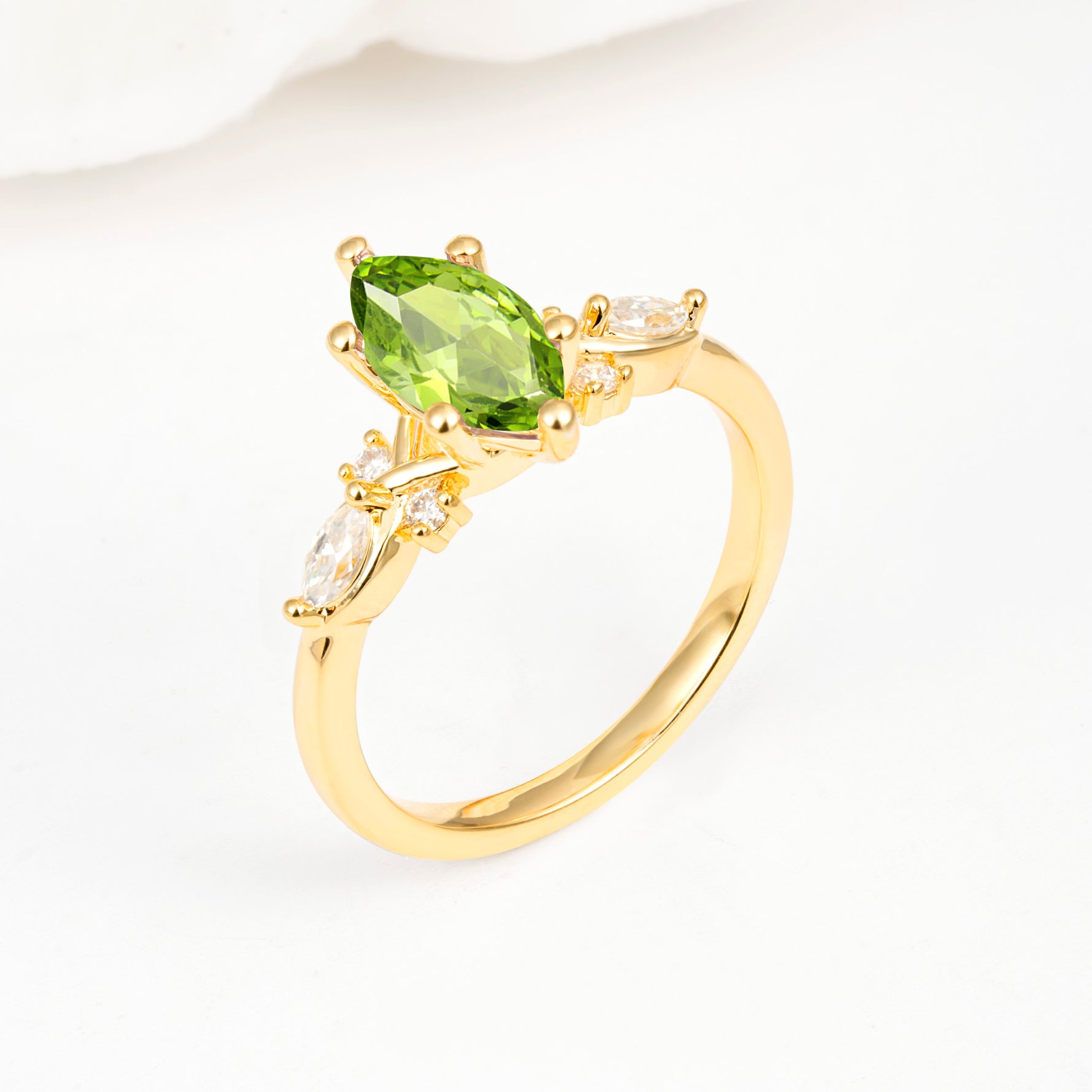 Classic Marquise Cut Side Accent Twisted Shank Peridot Engagement Ring - Additional view