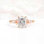 Classic Emerald Cut Leaf Side Accent Moissanite Engagement Ring - Additional view
