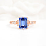 Classic Emerald Cut Leaf Side Accent Sapphire Engagement Ring - Additional view