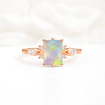Classic Emerald Cut Leaf Side Accent Fire Opal Engagement Ring - Additional view