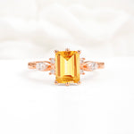 Classic Emerald Cut Leaf Side Accent Citrine Engagement Ring - Additional view