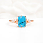 Classic Emerald Cut Leaf Side Accent Turquoise Engagement Ring - Additional view