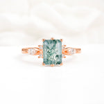 Classic Emerald Cut Leaf Side Accent Moss Agate Engagement Ring - Additional view