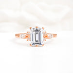 Classic Emerald Cut Leaf Side Accent Lab Diamond Engagement Ring - Additional view