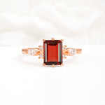 Classic Emerald Cut Leaf Side Accent Garnet Engagement Ring - Additional view