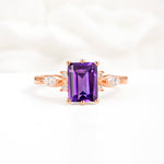 Classic Emerald Cut Leaf Side Accent Amethyst Engagement Ring - Additional view