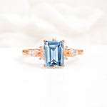 Classic Emerald Cut Leaf Side Accent Aquamarine Engagement Ring - Additional view