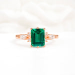 Classic Emerald Cut Leaf Side Accent Emerald Engagement Ring - Additional view