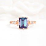 Classic Emerald Cut Leaf Side Accent Alexandrite Engagement Ring - Additional view