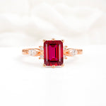 Classic Emerald Cut Leaf Side Accent Ruby Engagement Ring - Additional view