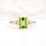 Classic Emerald Cut Leaf Side Accent Peridot Engagement Ring - Additional view
