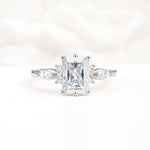Classic Emerald Cut Leaf Side Accent Moissanite Engagement Ring - Additional view