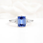 Classic Emerald Cut Leaf Side Accent Sapphire Engagement Ring - Additional view