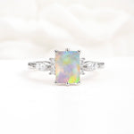 Classic Emerald Cut Leaf Side Accent Fire Opal Engagement Ring - Additional view