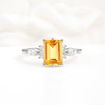 Classic Emerald Cut Leaf Side Accent Citrine Engagement Ring - Additional view
