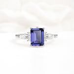 Classic Emerald Cut Leaf Side Accent Tanzanite Engagement Ring - Additional view