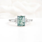 Classic Emerald Cut Leaf Side Accent Moss Agate Engagement Ring - Additional view
