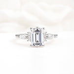 Classic Emerald Cut Leaf Side Accent Lab Diamond Engagement Ring - Additional view