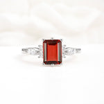 Classic Emerald Cut Leaf Side Accent Garnet Engagement Ring - Additional view
