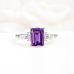 Classic Emerald Cut Leaf Side Accent Amethyst Engagement Ring - Additional view